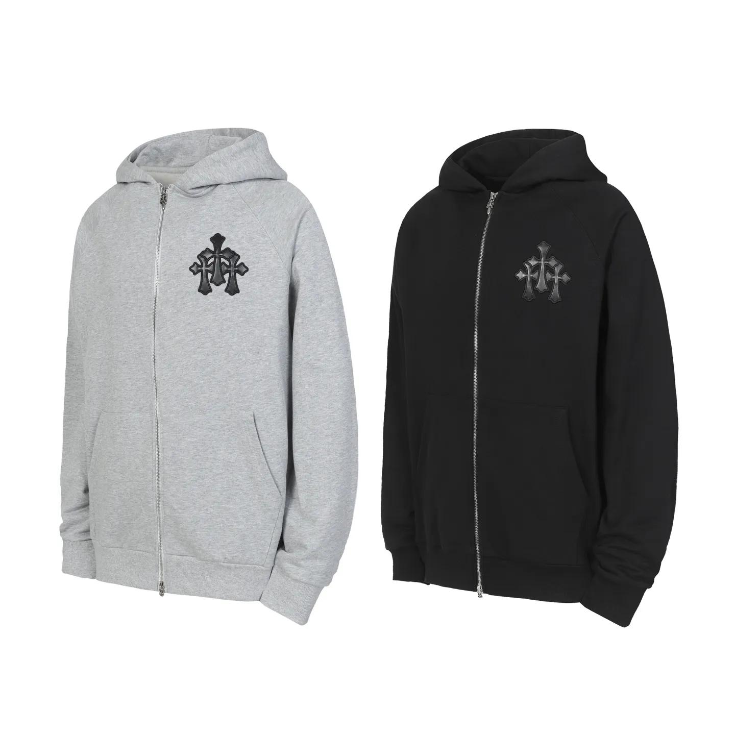 P260 K04 cross-border model, please do not place an order if you are pursuing quality - Chrome Hearts/Chrome Hearts leather cross ✝️Raglan sleeve zipper sweatshirt cardigan jacket - High weight, high density and high quality. The wool is soft, delicate and skin-friendly. It feels soft and silky. It has excellent warmth and skin-friendly properties. - Custom-woven and dyed with no color difference. No matter the fabric or workmanship details, it beats the ordinary version on the market. - Hardware zipper accessories are all customized and full of details. -Colour: Black Gray -Size: S M L XL